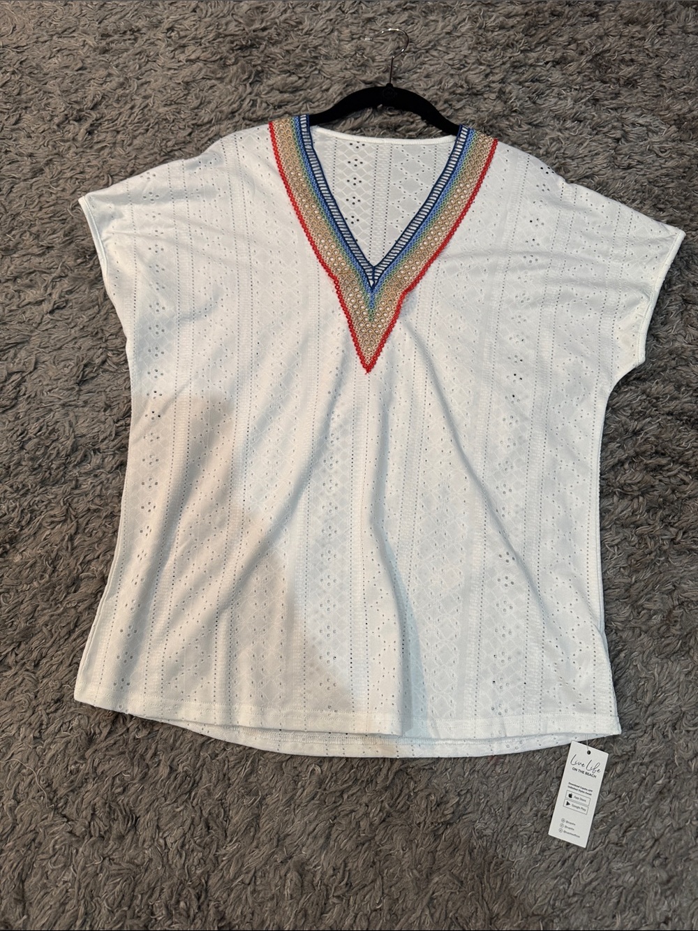 Cupshe White Eyelet Knit Top with Blue Brand Tag